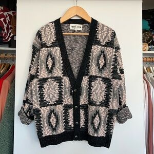 Oversized Vintage Patterned Cardigan Sweater